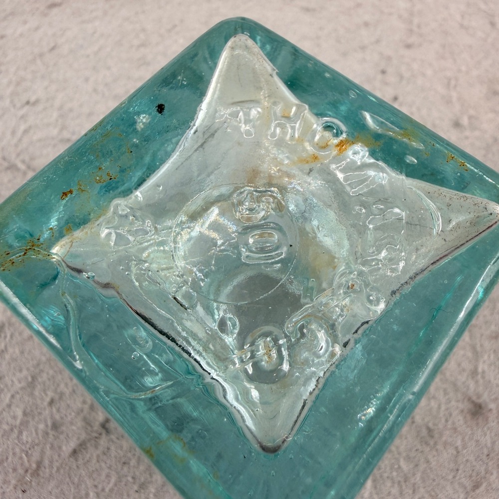 Antique L.H. Thomas Co. Chicago Aqua Glass Inkwell Embossed Base Star 1880s - Picture 6 of 8